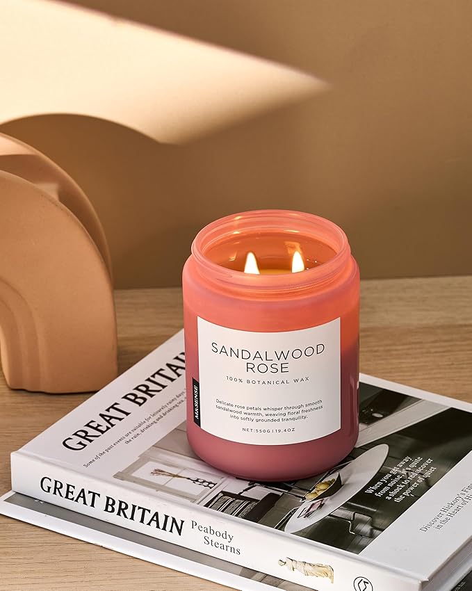 M&SENSE Sandalwood Rose Scented Candle 19.4oz 110 Hours Long Lasting Burn Natural Soy Wax Strong Scented Candle for Home, 2 Wick Home Fragrance Slow Burning Housewarming Gifts for Men Women-Ruum Studio Home