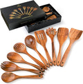 Zulay Kitchen 9-Piece Teak Wooden Utensils for Cooking - Natural Teak Utensil Set with Premium Gift Box - Non-Stick Wooden Spoons for Cooking - Kitchen Gift Set - Comfortable Grip Wooden Utensil Set-Ruum Studio Home