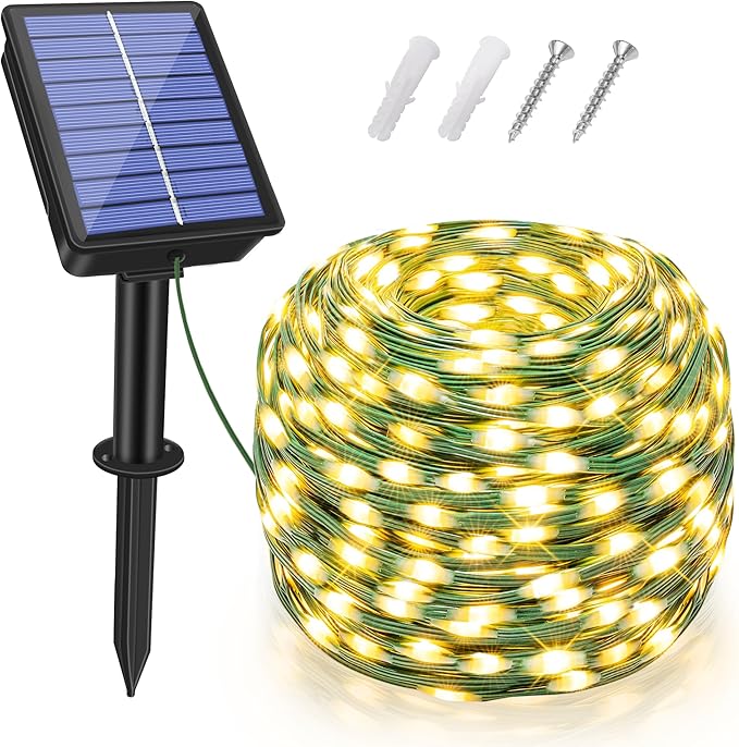 Solar String Lights 120LED 40FT, IP67 Waterproof Solar Lights for Outside with 8 Lighting Modes, Upgraded Solar Panel Fairy Lights for Garden Party Wedding Decorations (Warm White)-Ruum Studio Home