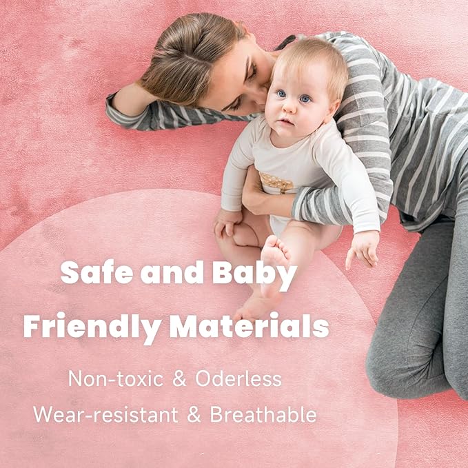 ACOMOPACK Baby Play Mat for Floor 1.3" Thick Memory Foam 50x50 Soft Velvet Playpen Mat for Kids,Infants,Toddlers,Tummy Time Crawling Mats with Non-Slip Bottom,Yoga,Tatami,Nursery Rug（Pink）-Ruum Studio Home