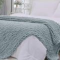 Bigacogo Chunky Knit Throw Blanket for Couch, 51x63 inches, 100% Hand Knitted with Thick Jumbo Chenille Yarn, Cozy Soft Large Rope Knot Cable Crochet Blankets for Sofa Bed Living Room, Dusty Blue-Ruum Studio Home