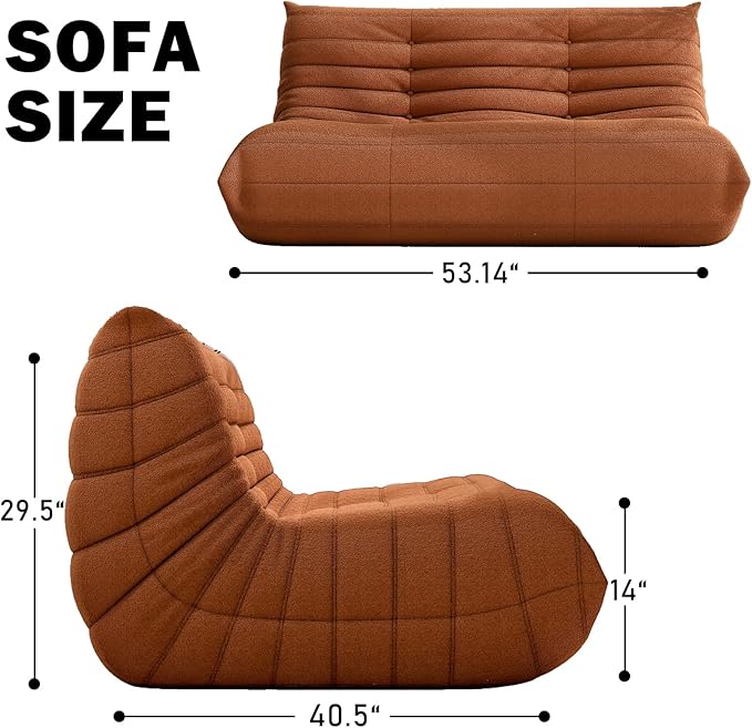 Bean Bag Chair, Loveseat Fireside Chair Bean Bag Sofa Large Bean Bag Chair for Adults, 2 Seater Bean Bag Chairs for Teens with High Density Comfortable Foam, Bean Bag for Living Room, Bedroom (Orange)-Ruum Studio Home