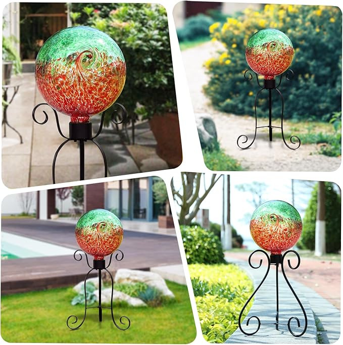 VCUTEKA Gazing Ball, Glass Gazing Balls Sphere for Garden Lawn Outdoor Ornament Yard Decorative, Red Swirl, 10"-Ruum Studio Home