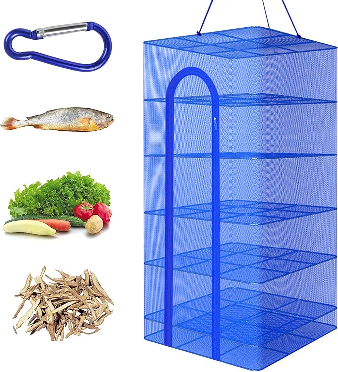 Hwayslon Hanging Drying Net Foldable Drying Rack Net Dryer 19.7"x19.7"x37.4" 6 Layer Folding Fish Mesh Collapsible Dry Net with Zippers for Fish Vegetables Drying Seeds Fruit Herb-Ruum Studio Home