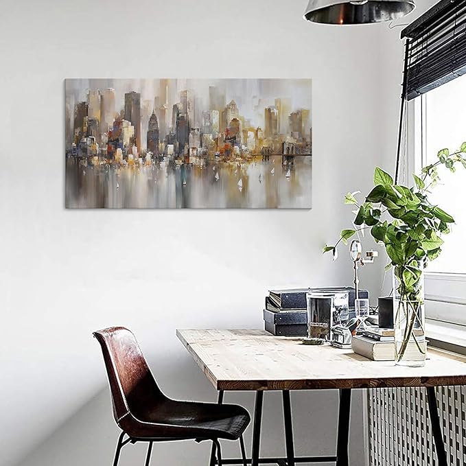 New York City Wall Art - Modern Abstract Wall Art for Living Room, Office & Bedroom Cityscape & Paintings for Bedroom brooklyn bridge Wall Art Pictures Wall Decor Chicago Artwork for Walls 20×40IN-Ruum Studio Home