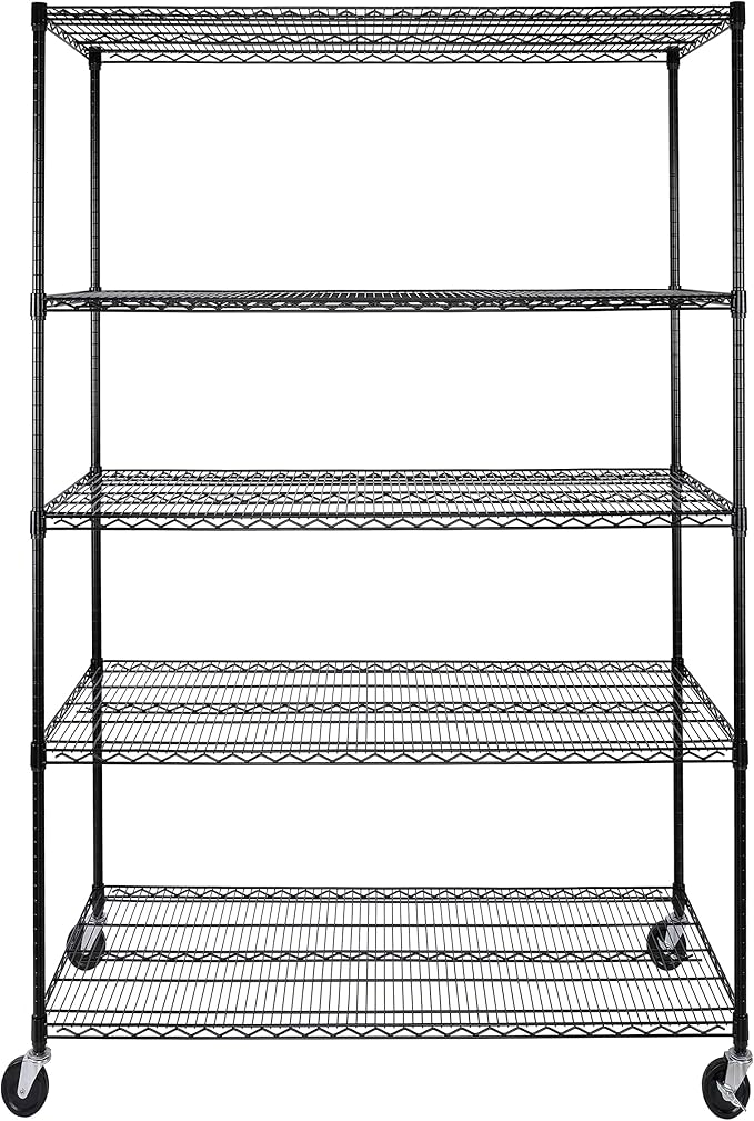 Seville Classics UltraDurable Heavy Duty NSF Solid Steel Wire Rack Storage Unit, Organizer for Garage, Warehouse, Office, Restaurant, Classroom, Kitchen, Black, 5-Tier Shelving, 48" W x 24" D-Ruum Studio Home