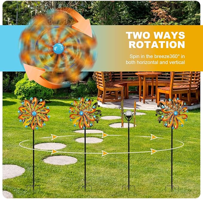 Wind Spinners for Yard and Garden - Wind Sculptures & Spinners 75 in Garden Kinetic Art with Solar Powered Multi-Color Glass Ball Light - Gradient Brown-Ruum Studio Home