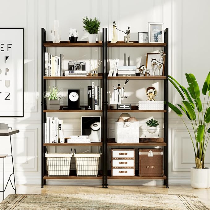 NUMENN Bookshelf, 5 Tier Bookshelves, Home Office Bookcase Shelf Storage Organizer, Free Standing Storage Shelving Unit for Bedroom, Living Room and Home Office, Vintage-Ruum Studio Home
