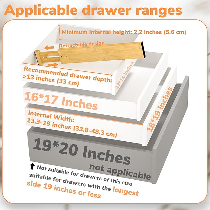 BAMEOS Drawer Divider,Expandable Bamboo Separators Adjustable Utensil Knife Fork Tool Kitchen Organizer, Clothes Fabric Drawer Organizer In Bathroom Bedroom Office, Cabinet Dresser Organizer 4-pack-Ruum Studio Home