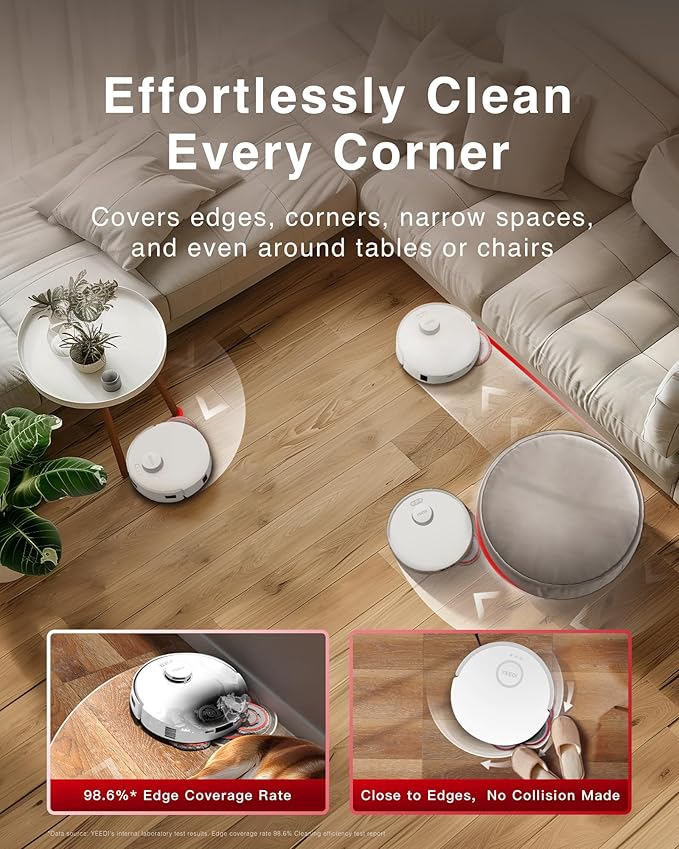 Yeedi M12 Ultra Plus Robot Vacuum and Mop, Upgrade 11800Pa Strong Suction, ZeroTangle Technology, TruEdge Deep Mopping, Auto Mop Washing/Drying, Auto-Lift Mopping, Mini Omni Station, White-Ruum Studio Home