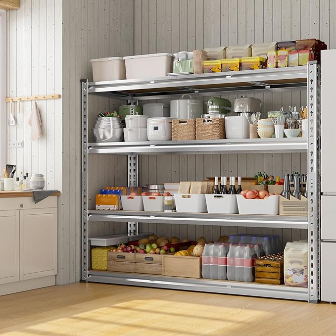 REIBII Garage Shelving, 4 Tier Storage Shelves Load 2000LBS, Adjustable Garage Shelving Heavy Duty, Metal Shelves Unit for Basement, Warehouse, 48" W x 60" H x 18" D, Galvanized-Ruum Studio Home