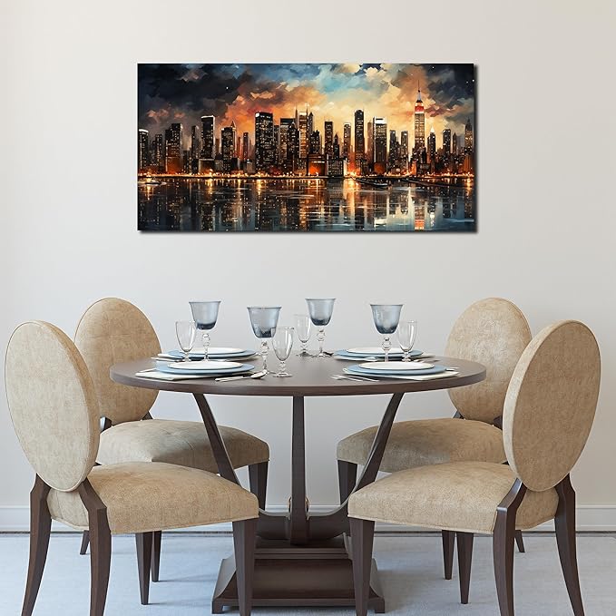 New York Skyline Wall Art for Living Room Modern Canvas Wall Art for Bedroom Above Bed Large Art Work for Office Walls 24 x 48 Inch-Ruum Studio Home