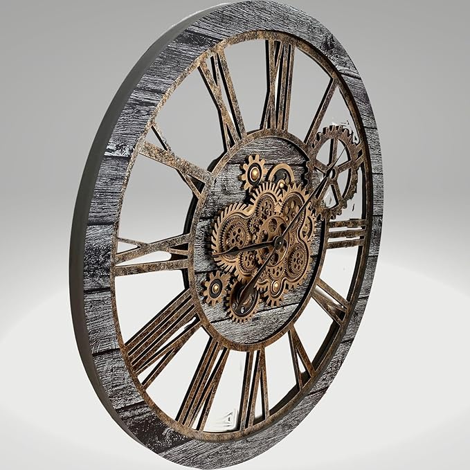 The Gears Clock 36'' Inch Real Moving Gear Wall Clock Vintage Industrial Oversized Rustic Farmhouse (Vintage Carbon Grey and Bronze)-Ruum Studio Home