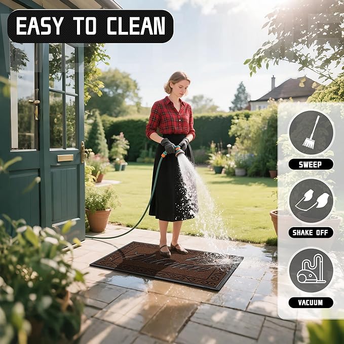 Yimobra Welcome Mat Outdoor Indoor, Waterproof Heavy Duty Front Door Mat Outside Entrance, Extra Sturdy Non-Slip Doormat, Low Profile, Dirt Trapping, 47x32 Inches, Coffee-Ruum Studio Home
