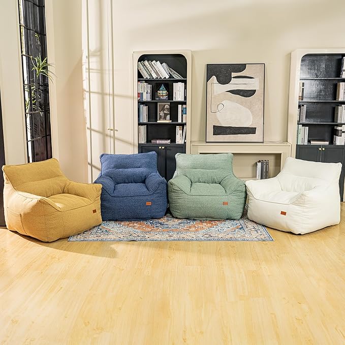 Bean Bag Chair for Adults, Comfy Tufted Bean Bag Chair Sofa with Armrests, Lazy Beanbag Chair with Foam Filler Stuffed Bean Bag Couch Sofa for Reading in Bedroom, Living Room and Dorms-Ruum Studio Home