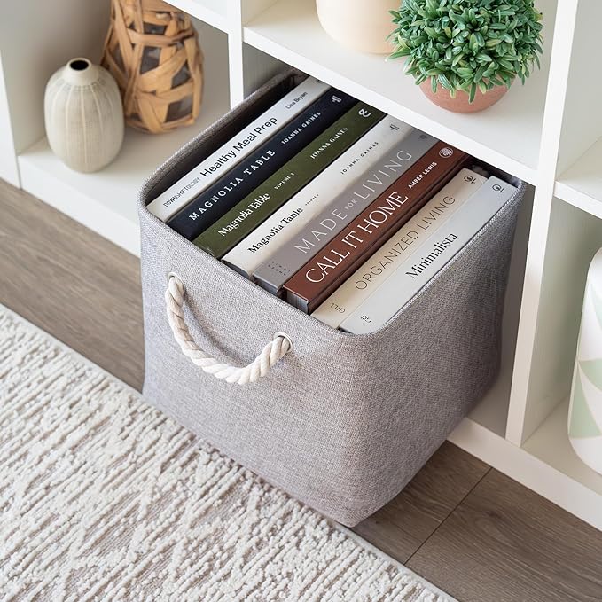 OrganiHaus 11x11 Cube Storage Bins 4 Pack, Foldable Cube Storage Organizer w/ Rope Handles, Collapsible Fabric Bins for Toys, Clothes & Closet Organization, Fabric Square Baskets - Gray-Ruum Studio Home