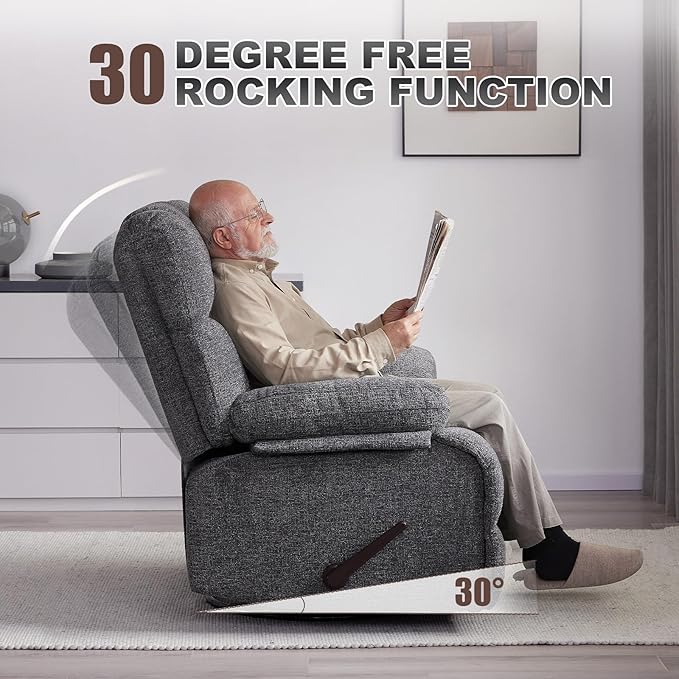 Oversized Swivel Rocker Recliner Chair for Adult, Rock Recliner for 350lb Big Man, Extra Wide Manual Recliners, Overstuffed Soft Rocking Sofa Chair,Light Grey-Ruum Studio Home