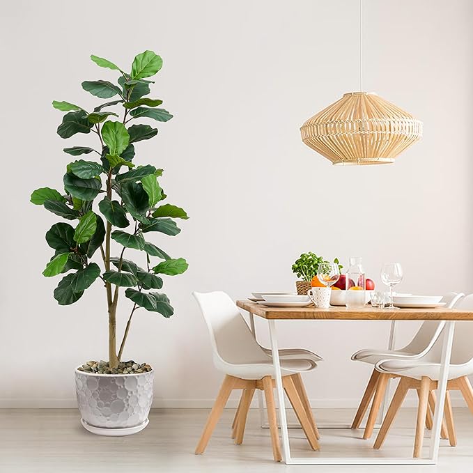 Artificial Fiddle Leaf Fig Tree, 6FT Tall Faux Ficus Lyrata Fake Tree in White Pot, Artificial Tree Indoor Decor, Fiddle Leaf Fig Tree Fake Plant for Home Office Living Room Decoration Modern-Ruum Studio Home