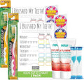 MOUTHWATCHERS Soft Kids Toothbrush, 2 Manual Flossing Toothbrushes and 2 Strawberry Fluoride Free Toothpastes, 3 oz, Gift Set, by Dr. Plotka's-Ruum Studio Home