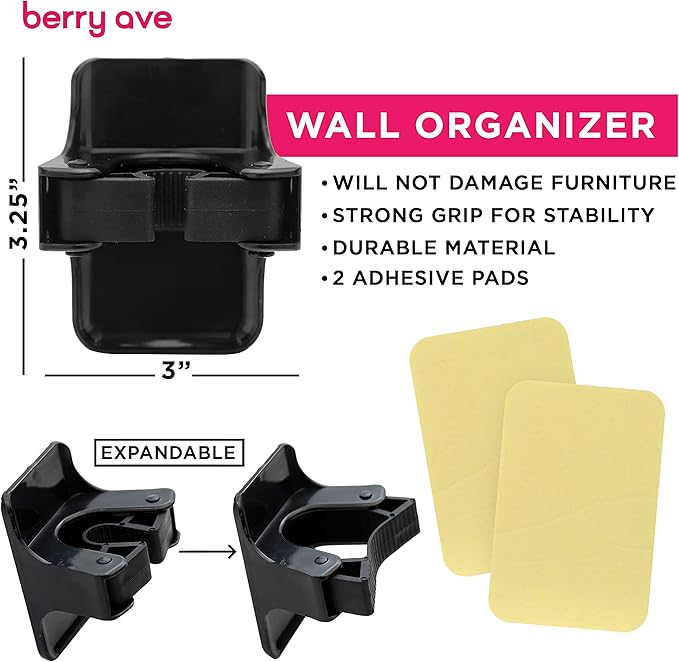 Combo 5 Slot Broom Holder w/ 1 Self Adhesive Mop Gripper No-Drilling, Wall Mount Tool Organizers For Kitchen, Garage, Laundry Room- Anti-Slip Hanger For Brooms, Mops, Rakes, Dustpans (Black / Black)-Ruum Studio Home