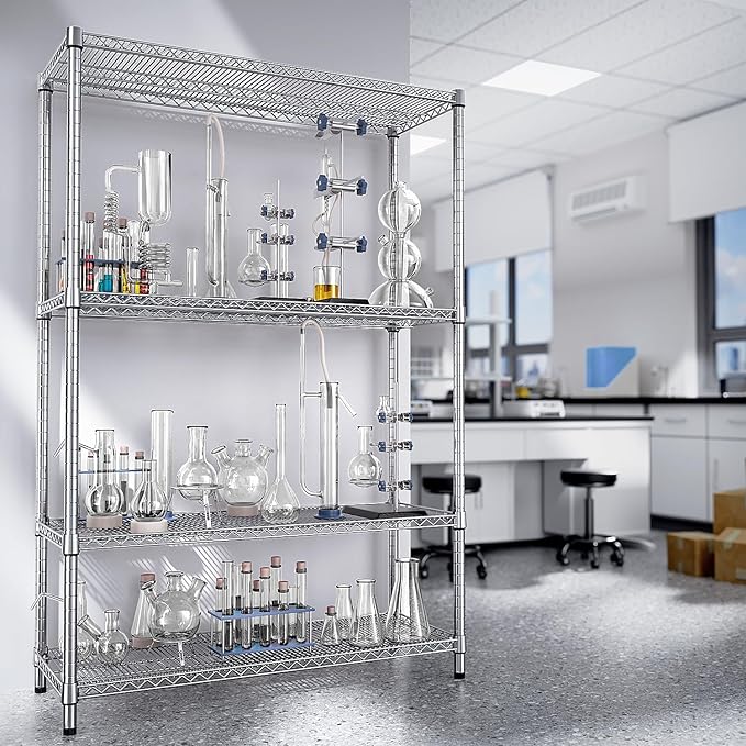 IZEUK 3400 LBS Garage Shelving Wide Storage Shelves 4 Tier Metal Shelves Heavy Duty Adjustable Utility Shelf Rack Chrome 17.7" D x 47.2" W x 70.4" H-Ruum Studio Home