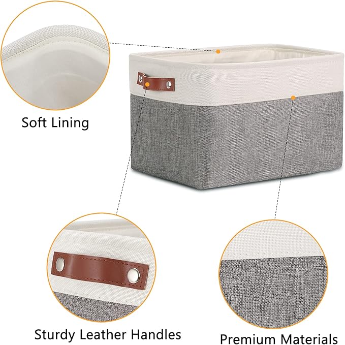 DULLEMELO Storage Baskets for Organizing, Rectangular Fabric Storage Bins Collapsible, Perfect for Shelves, Closets, Empty Gift Baskets (3-Pack Medium-15 inch X 11 inch X 9.5 inch , White&Grey)-Ruum Studio Home