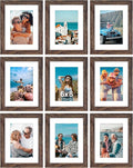 Vittanly 6x8 Picture Frames Set of 9, Shatter Resistant Plexiglass, Display 4x6 Pictures with Mat or 6x8 without Mat, Photo Frames for Wall or Tabletop, Engineered Wood, Brown-Ruum Studio Home