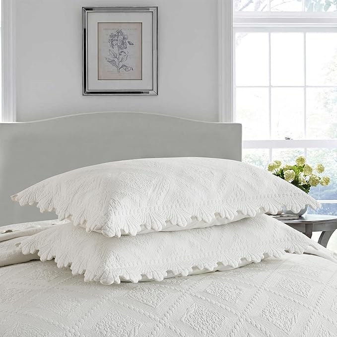 MarCielo 3-Piece 100% Cotton Oversized Bedspread Lightweight Quilt Coverlet Embroidery Farmhouse Bedding Set (TK White, Oversized Queen (100"x106"))-Ruum Studio Home