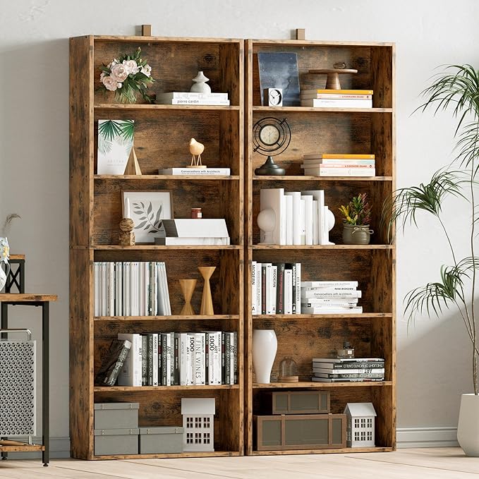 IRONCK Bookshelves and Bookcases Set of 2 Floor Standing 6 Tiers Display Storage Shelves 70 in Tall Bookcase Home Decor Furniture for Home Office, Living Room, Bed Room-Ruum Studio Home