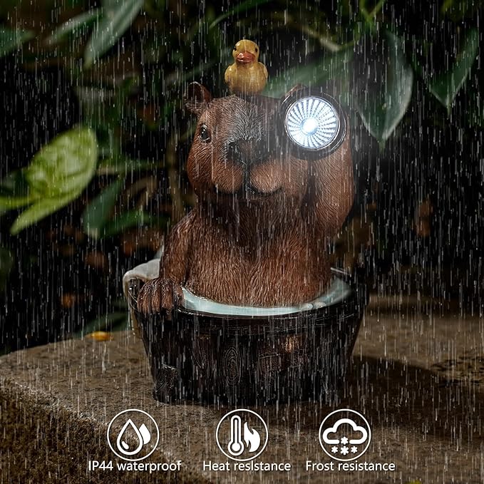 Capybara Solar Garden Statue – Funny Outdoor Resin Animal Decor with Flashlight & Duck – Waterproof Yard Lawn Ornament with LED Light – Solar Powered Figurine for Patio, Porch, Landscape-Ruum Studio Home