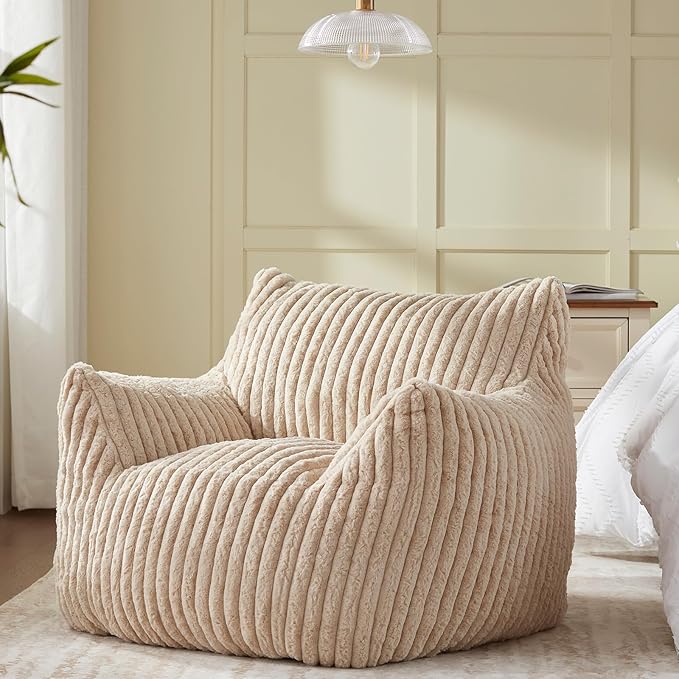 Giant Bean Bag Chairs for Adults Teens, Large Bean Bag Sofa Chairs with Filling Comfy Fuzzy BeanBag Chair with Armrests for Bedroom Living Room Reading-Ruum Studio Home