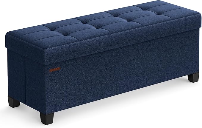 SONGMICS Storage Ottoman Bench, Foldable Foot Rest with Legs, 15 x 43 x 15.7 Inches, End of Bed Bench, Storage Chest, Load up to 660 lb, for Living Room, Bedroom, Entryway, Midnight Blue ULSF018I01-Ruum Studio Home