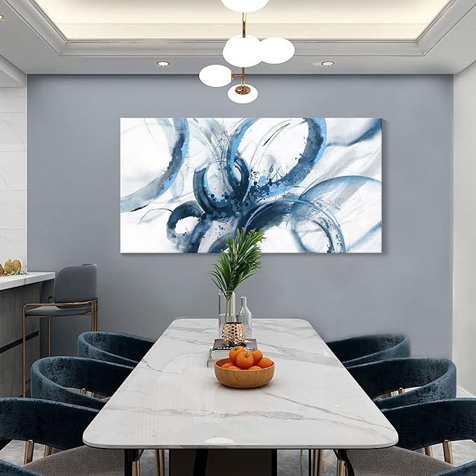 Large Canvas Wall Art Blue Abstract Pictures Wall Art for Living Room Paintings for Wall Decorations Bedroom Decor Aesthetic Framed Office Artwork Wall Decor 29×58in-Ruum Studio Home