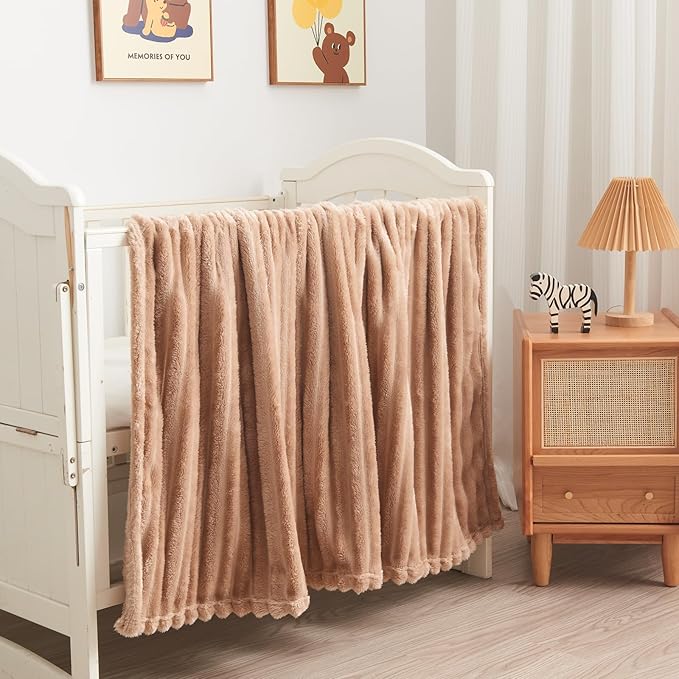 NEWCOSPLAY Super Soft Throw Blanket Taupe Premium Silky Flannel Fleece 3D Ribbed Jacquard Lightweight Bed Blanket All Season Use (Taupe Ribbed, Throw(40"x50"))-Ruum Studio Home