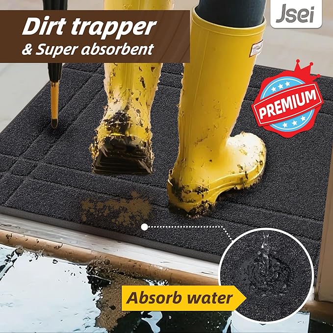 JSEI Entryway Rugs Doormat 24"x36", Non-Slip Dirt Trapper Door Mats Indoor, Washable Absorbent and Stain Resist Welcome Floor Mat for Front Door, Dog Door Mat, Muddy Wet Shoes & Paws, Dark Grey-Ruum Studio Home