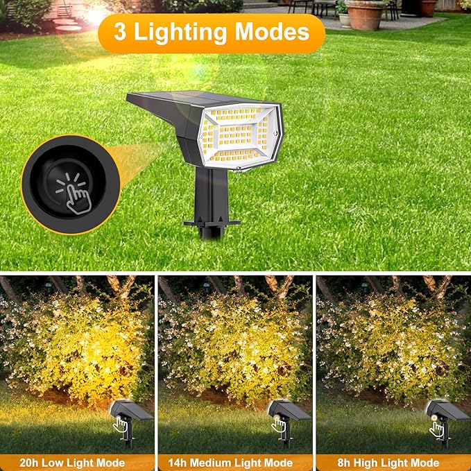 Fabrito 72 LEDs Solar Spot Lights Outdoor Waterproof, 3 Modes Landscape Spotlights, Dusk to Dawn Solar Powered Flood Wall Lights for Outside, Solar Garden Lights for Yard Porch 6 Pack (Warm White)-Ruum Studio Home