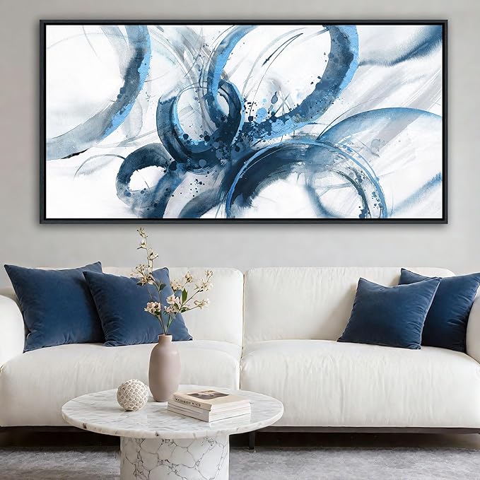 AJAZIKO Blue Wall Art Large Pictures for Living Room Abstract Wall Decor Wall Decoration Print Pictures Canvas Framed Artwork Paintings for Office Above Bed Wall Decor 24×48IN-Ruum Studio Home
