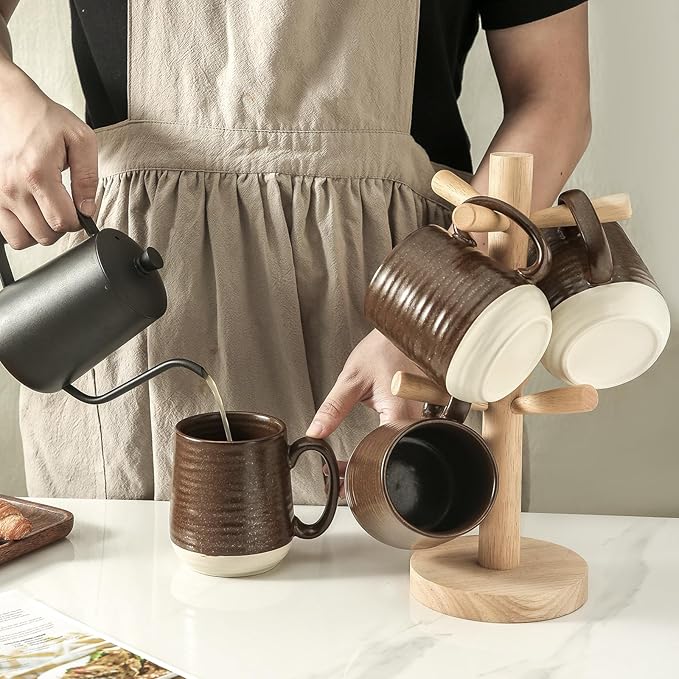 Hasense Porcelain Coffee Mugs Set of 4-15 Ounce Large Ceramic Coffee Cups Set with Handle for Latte, Tea, Cocoa and Hot Chocolate, Brown Coffee Mugs for Men and Women, Microwave Safe-Ruum Studio Home