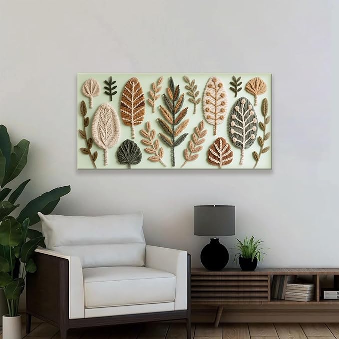 Boho Wall Art Chic Home Wall Art Modern Multicolor Painting Prints Leaves Feather Green Canvas Wall Art Decor For Living Room Bedroom Apartment Kitchen 24"W X 48"L Ready To Hanging-Ruum Studio Home
