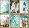 Laywhq Coastal Beach Wall Art Summer Ocean Surf Tropical Canvas Wall Decor Summer Nautical Palm Tree Turtle Surfboard Bus Room Paintings Prints Posters for Bedroom Living Room Set of 6 8x10in Unframed-Ruum Studio Home