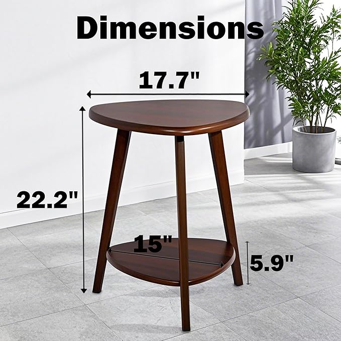 Wood Side Table, Small End Table with Storage Shelf, Accent Table for Living Room, Solid Wood Legs, Walnut-Ruum Studio Home