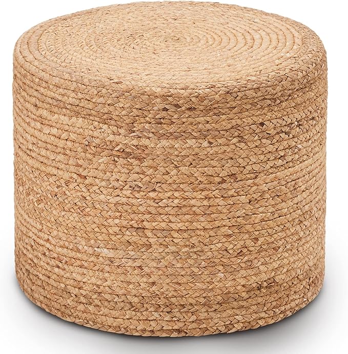 Wimarsbon 18'' Ottoman Pouf, Natural Braided Poof, Rustic Handweave Lounge Pouffe, Boho Footrest Stool for Bedroom, Accent Table or Seat for Living Room (Natural-LD)-Ruum Studio Home