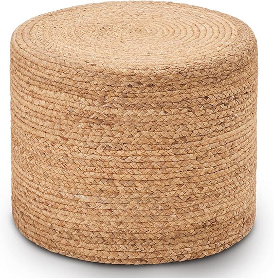 Wimarsbon 18'' Ottoman Pouf, Natural Braided Poof, Rustic Handweave Lounge Pouffe, Boho Footrest Stool for Bedroom, Accent Table or Seat for Living Room (Natural-LD)-Ruum Studio Home
