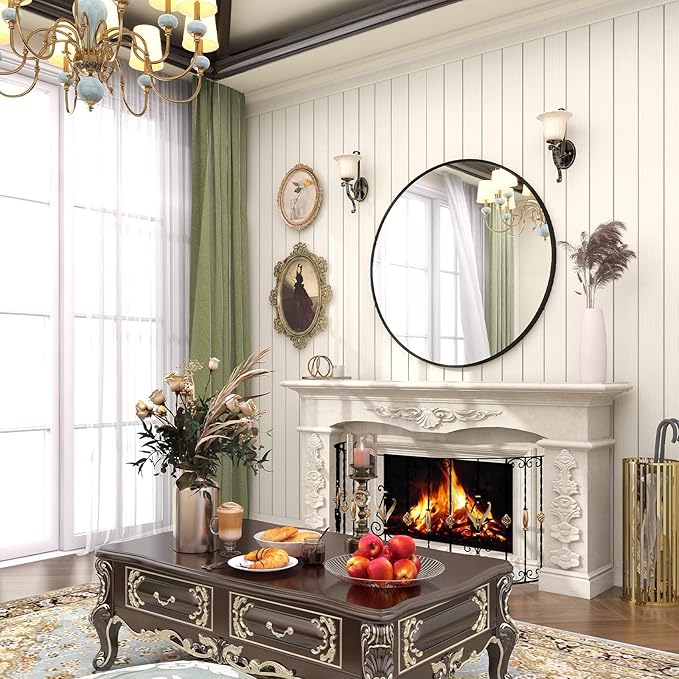 BEAUTYPEAK 20 Inch Round Mirror, Metal Frame Circle Mirror, Wall Mounted for Entryway, Bathroom, Vanity, Living Room, Black-Ruum Studio Home