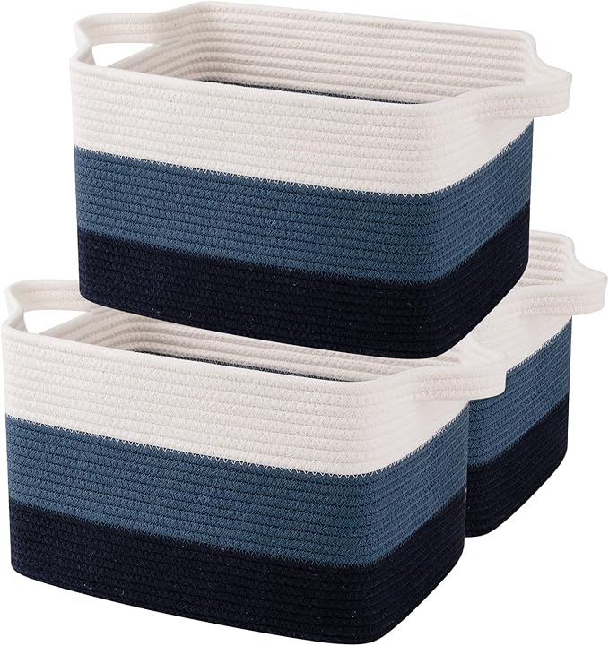 OIAHOMY Storage Basket, Woven Baskets for Storage, Cotton Rope Basket for toys,Towel Baskets for Bathroom - Pack of 3, Gradient Blue-Ruum Studio Home