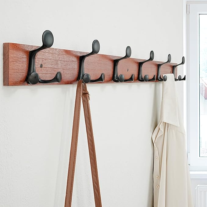 SKOLOO 39-Inch Cherry Wood Coat Rack Wall Mount with 6 Triple Hooks - Ideal for Family Entrances, Classrooms, and Pet Supplies Storage - Perfect Coat Hooks for Wall-Ruum Studio Home
