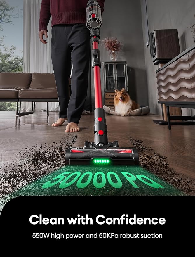 Ultenic Cordless Vacuum Cleaner, 550W/50Kpa, 60Mins Runtime, 180°Bendable Wand, Anti-Tangle Brush, Stick Vacuum Cordless with Charging Dock, Handheld Vacuum for Pet Hair/Carpet/Floor/Car, U16 Flex-Ruum Studio Home