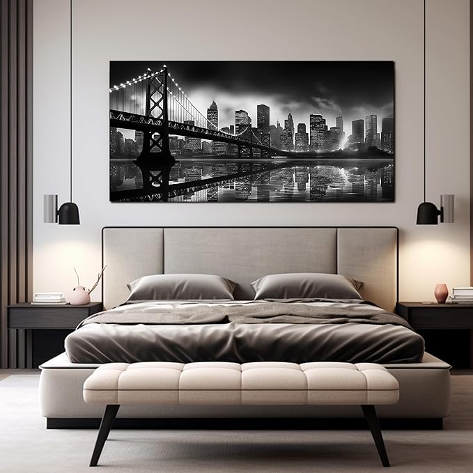 Brooklyn Bridge Wall Art Large City Wall Decor for Living Room Office Wall Decor 29 x 59 Inch-Ruum Studio Home