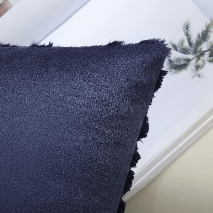 decorUhome Fall Throw Pillow Covers 20x20 Inch Set of 2, Soft Plush Decorative Faux Fur Navy Blue Solid Couch Pillow Covers, Accent Farmhouse Neutral Square Euro Pillow Cases for Sofa Bed Living Room-Ruum Studio Home