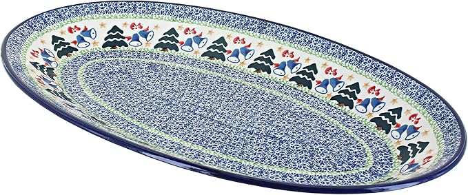Blue Rose Polish Pottery Winter Bells Oval Platter-Ruum Studio Home